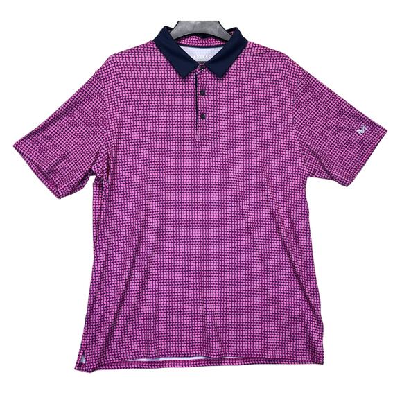MAELREG Men’s Performance Polo Pink Navy Geometric Golf Shirt XL - Picture 1 of 16